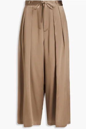 Frame Belted pleated silk-satin culottes - Neutral - US 6