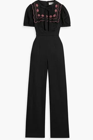 SALONI Marlowe embroidered linen wide-leg jumpsuit - - UK 10
