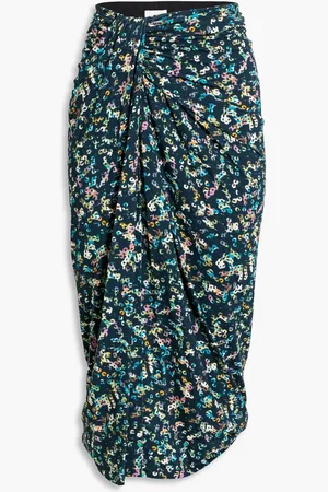 Marant Etoile Jeldia ruched printed stretch-jersey midi skirt - Blue - FR 34