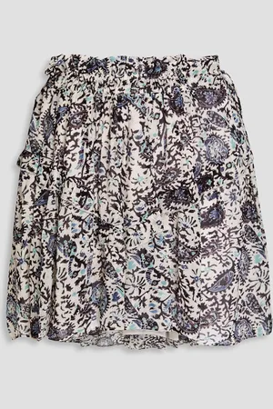 Marant Etoile Itelo ruffled printed crepe de chine mini skirt - White - FR 40