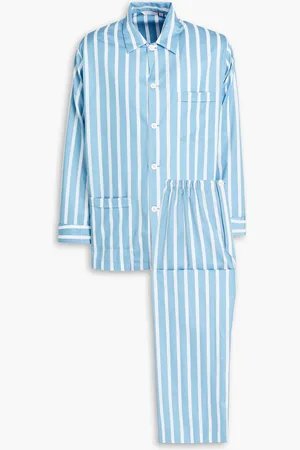 DEREK ROSE Striped cotton pajama set - Blue - XXL
