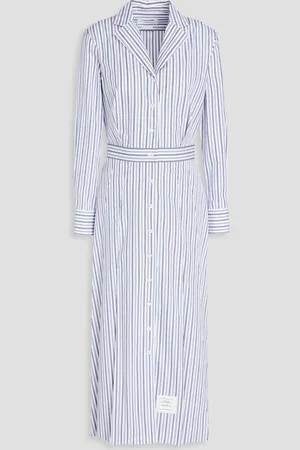 Thom Browne Pleated striped cotton-poplin midi shirt dress - - IT 40