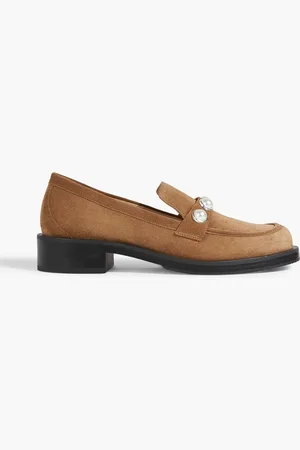 Stuart Weitzman Portia faux pearl-embellished suede loafers - Brown - EU 40.5