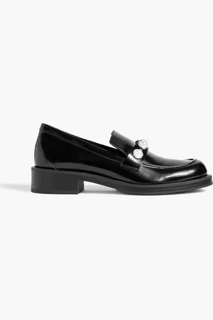 Stuart Weitzman Portia faux pearl-embellished glossed-leather loafers - - EU 40