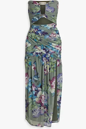 Nicholas Strapless floral-print stretch-tulle midi dress - Green - US 6