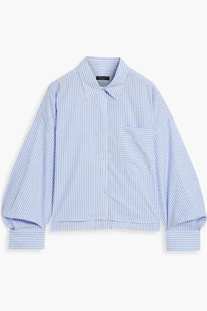 RAG&BONE Beatrice cropped striped cotton-poplin shirt - Blue - XL
