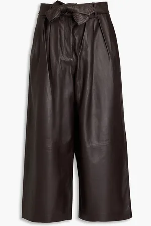 Cara Cara Ira belted pleated leather culottes - Brown - US 6