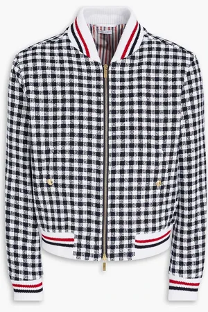 Thom Browne Gingham cotton-bouclé bomber jacket - Blue - 0