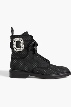 Roger Vivier Viv buckled metallic jacquard combat boots - Gray - EU 40