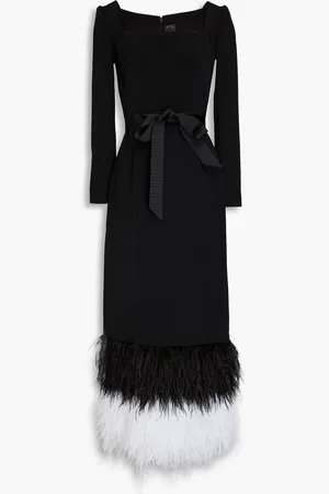HUISHAN ZHANG Feather-trimmed crepe midi dress - - UK 12