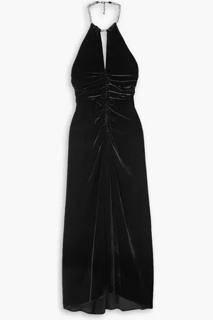 VERONICA BEARD Josette crystal-embellished ruched velvet halterneck midi dress - - US 0