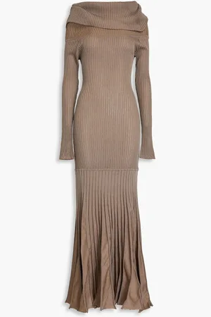 Nicholas Off-the-shoulder metallic ribbed-knit maxi dress - Neutral - S