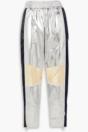 Paco rabanne Metallic satin-trimmed coated-cotton tapered pants - Metallic - FR 38
