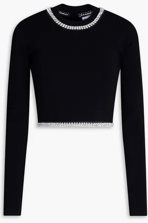 Paco rabanne Cropped crystal-embellished ribbed-knit top - - M