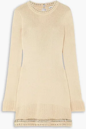 Paco rabanne Embellished open-knit cotton mini dress - Neutral - S