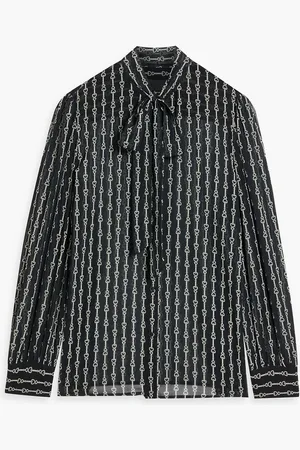 NILI LOTAN Carina pussy-bow printed silk-chiffon blouse - - L