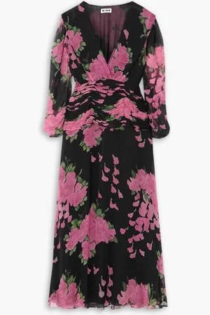 RIXO London Racquel ruched floral-print devoré-velvet midi dress - - UK 6