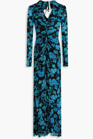Diane von Furstenberg Sean cutout ruched jersey maxi dress - Blue - XXS