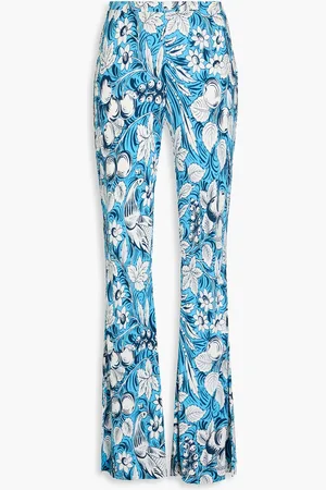 Diane von Furstenberg Brooklyn floral-print jersey flared pants - Blue - L