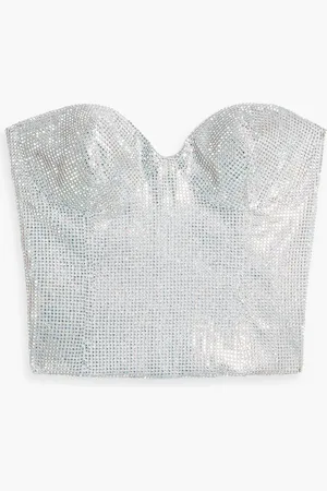 Costarellos Iridescent crystal-embellished woven bustier top - Metallic - FR 38
