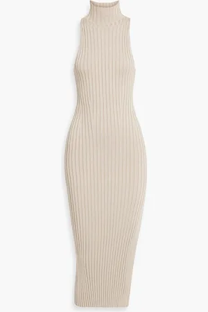 GALVAN Rhea ribbed-knit turtleneck midi dress - Neutral - XL