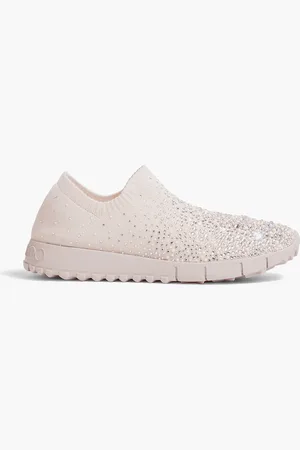 Jimmy Choo Verona embellished stretch-knit slip-on sneakers - Gray - EU 36.5
