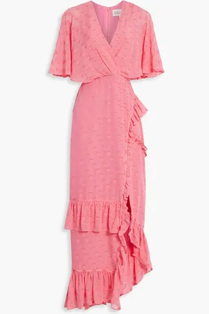 SALONI Rose wrap-effect fil coupé silk-blend chiffon maxi dress - Pink - UK 10