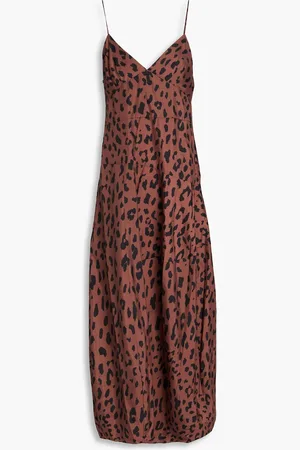 tibi Asymmetric leopard-print taffeta midi dress - - US 0
