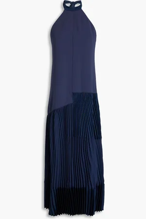 Simkhai Hazel pleated satin and crepe halterneck midi dress - Blue - US 2