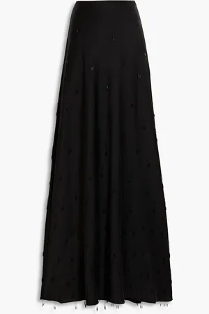 Simkhai Kade fringed bead-embellished satin maxi skirt - - US 6