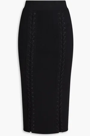 Simkhai Helix lace-up ribbed-knit midi skirt - - S