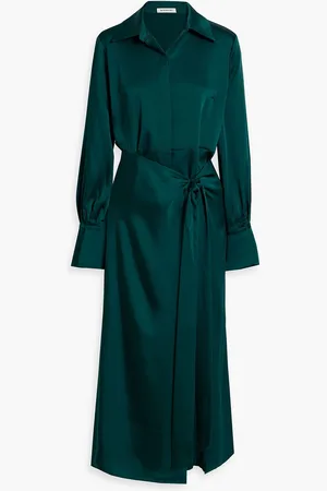 Simkhai Samba wrap-effect satin-crepe midi shirt dress - Green - US 4