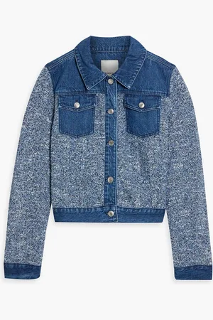 Simkhai Baylin denim-paneled bouclé-knit cotton-blend jacket - White - M
