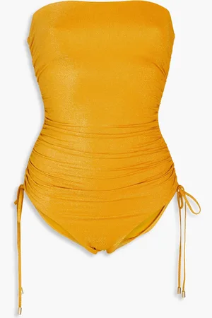 ZIMMERMANN Ruched metallic bandeau swimsuit - Yellow - 0