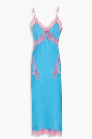 Retrofete Jocelyn embellished lace-trimmed satin midi slip dress - Blue - M