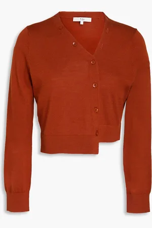 tibi Cropped asymmetric cashmere, wool and silk-blend cardigan - Red - M