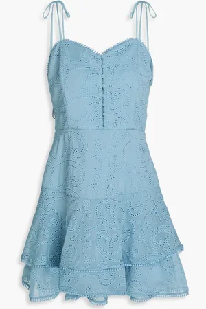 ALICE+OLIVIA Alice Olivia - Rosette ruffled broderie anglaise crepon mini dress - Blue - US 12
