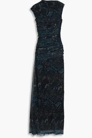 Nicholas Ruched snake-print tulle maxi dress - - US 8