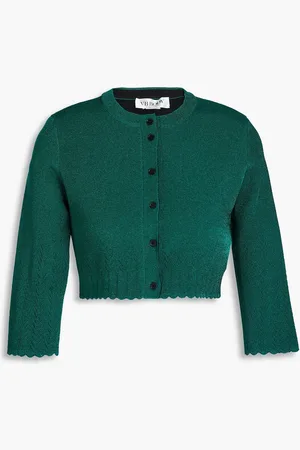 Victoria Beckham Cropped metallic stretch-knit cardigan - Green - UK 10