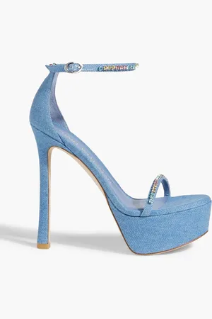 Stuart Weitzman Crystal-embellished denim platform sandals - Blue - EU 40.5