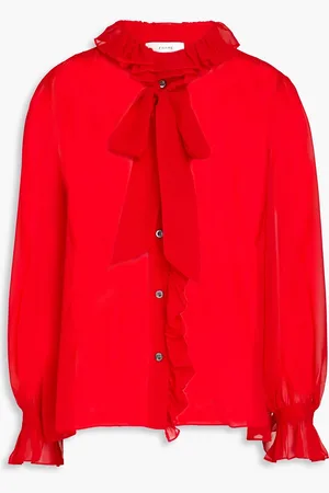 Frame Ruffled pussy-bow silk-chiffon blouse - - M