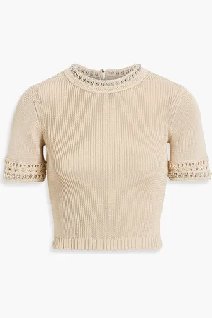 Paco rabanne Cropped bead-embellished cotton top - Neutral - L