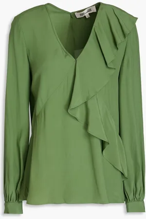 Diane von Furstenberg Aggie ruffled crepe de chine top - Green - US 2