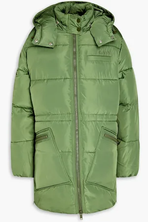 Ganni Quilted shell hooded coat - Green - L/XL