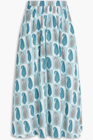 Etro Pleated paisley-print faille midi skirt - Blue - IT 42