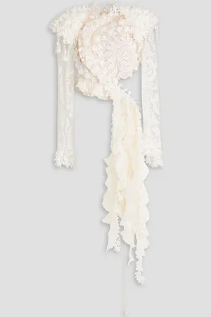 ZIMMERMANN Cropped ruffled cotton-blend guipure lace top - - 00