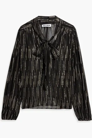 RIXO London Moss pussy-bow metallic jacquard blouse - - UK 8