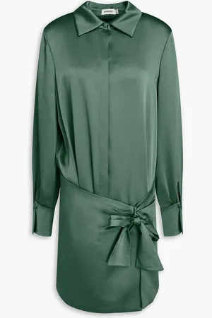 Simkhai Larson draped satin-crepe mini shirt dress - Green - US 0