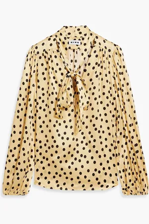 RIXO London Moss pussy-bow polka-dot silk-satin blouse - Yellow - UK 10