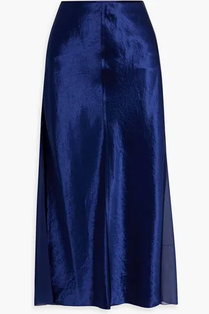 Vince Chiffon and crinkled-satin midi skirt - Gray - US 12
